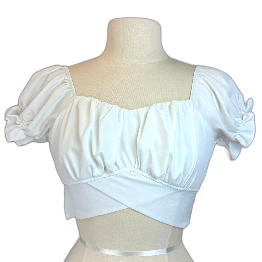 Lyaner White Crop Top Puff Sleeve Off Shoulder Fairy Festival Cottagecore XS